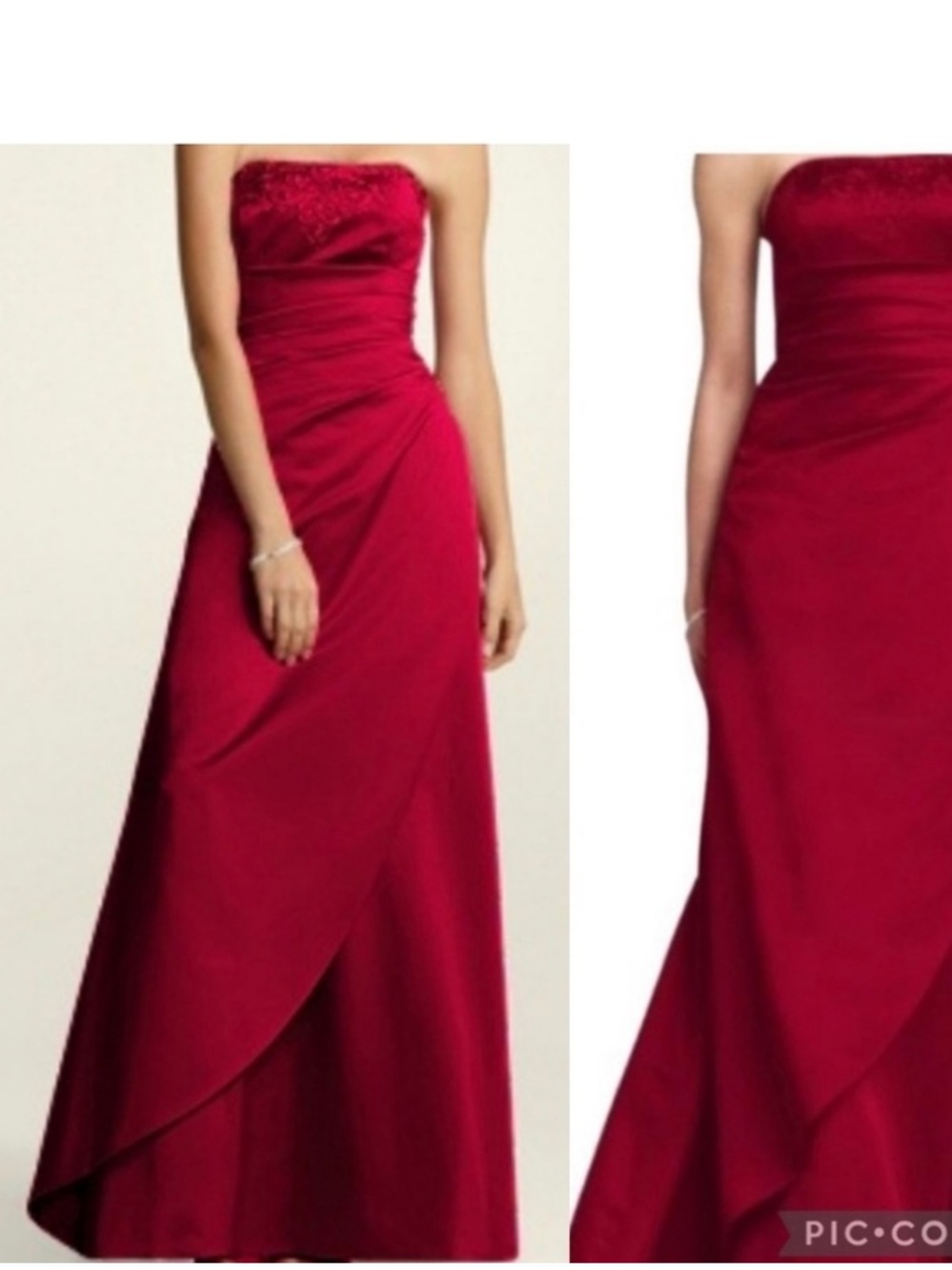 David's Bridal F11165 Strapless Ruched  Beaded Gown Apple Red w Shawl sz 8